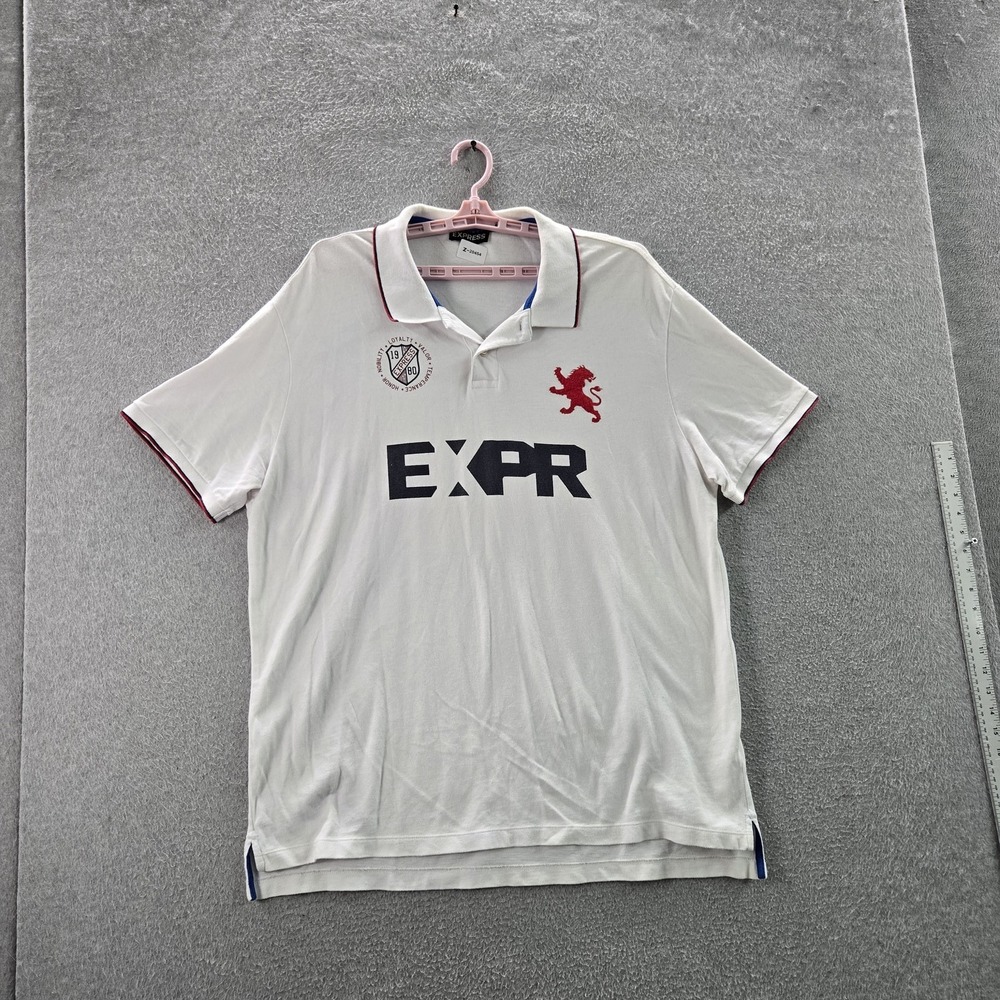 Express Men Polo XXL White Lion Logo Embroidered Short Sleeve